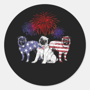 Three Pitbull with USA Flag Classic Round Sticker
