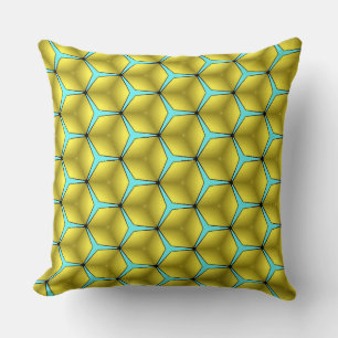 Three Pointed Cyan Star in Bright Yellow Lights Cushion