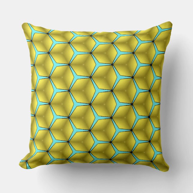 Three Pointed Cyan Star in Bright Yellow Lights Cushion (Front)