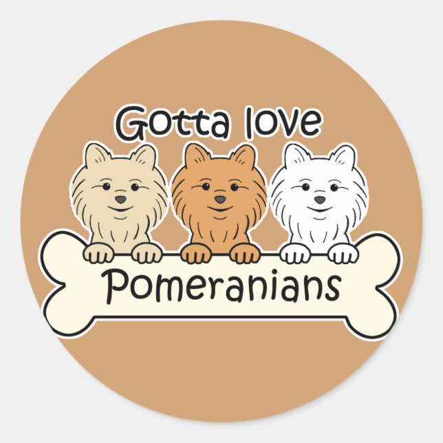 Three Pomeranians Classic Round Sticker (Front)