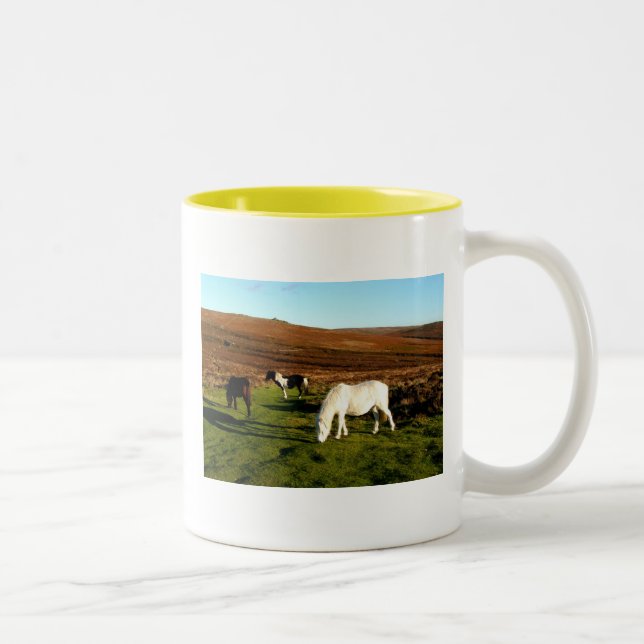 Three ponies on Dartmoor Two-Tone Coffee Mug (Right)