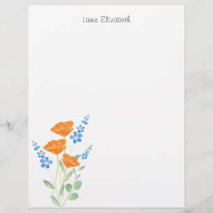 Three Poppies Watercolor Bouquet  Custom Letterhead