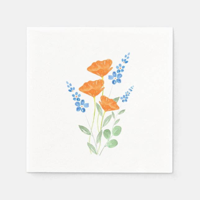 Three Poppies Watercolor Bouquet  Napkin (Front)