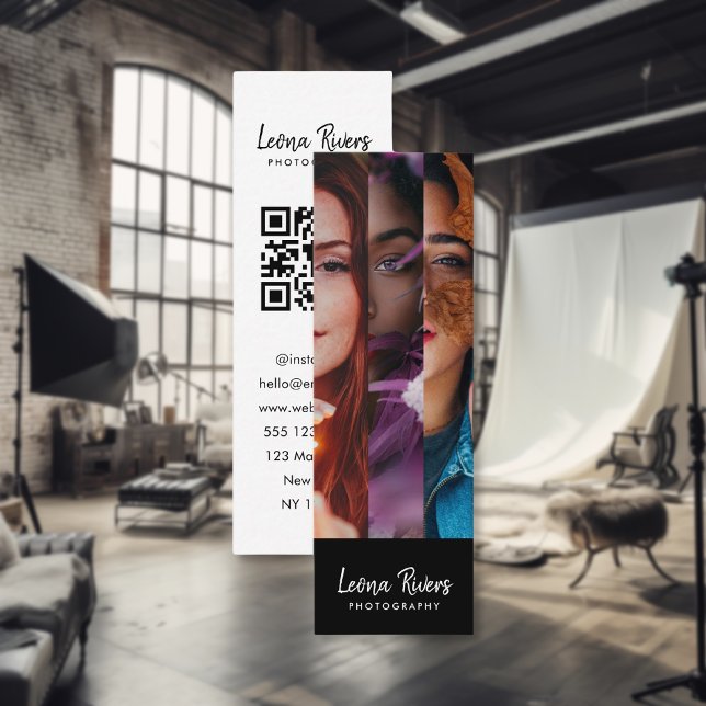 Three-Portrait QR Code Photographer Business Card (Creator Uploaded)