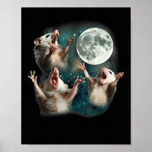 Three Possum Moon _ 3 Opossum Funny Weird Cursed M Poster