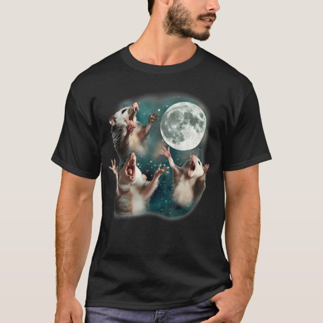 Three Possum Moon 3 Opossum Funny Weird Cursed T-Shirt (Front)