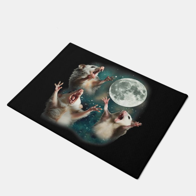 Three Possum Moon 3Opossum Funny Weird Cursed Meme Doormat (Angled)