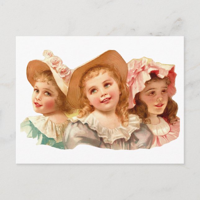 Three Pretty Vintage Girls Postcard (Front)