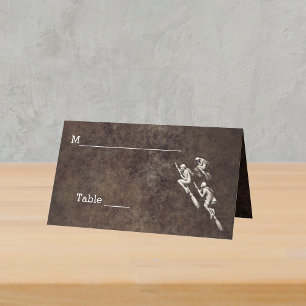 Three Pretty Witches Flying on Brooms on Browns Place Card