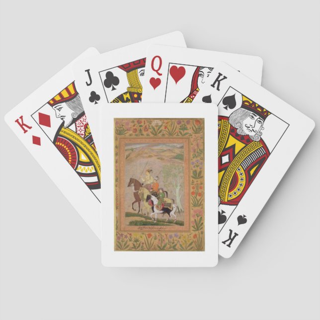 Three Princes Going Hunting, c.1635 (gouache on pa Playing Cards (Back)
