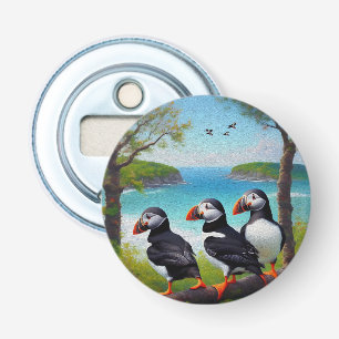 Three Puffin Birds Oil Paint, Bottle Opener