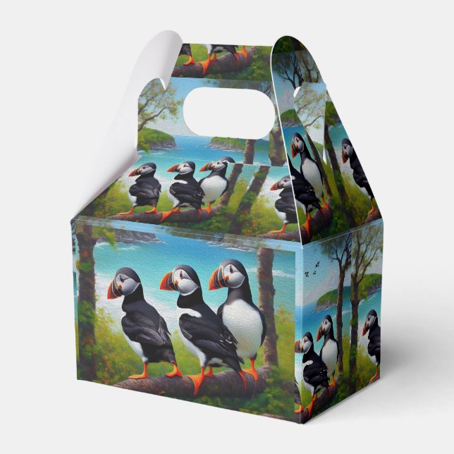 Three Puffin Birds Oil Paint,  Favour Box (Front Side)