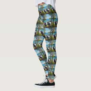 Three Puffin Birds Oil Paint, Leggings