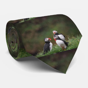 THREE PUFFIN BIRDS STYLISH NECK TIE