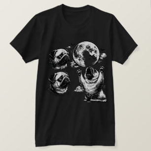Three Pug Moon Funny Howling Dogs Vintage Art T-Shirt