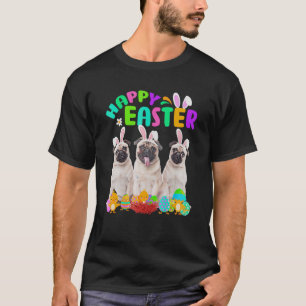 Three Pug Wearing Bunny Ear Pug Happy Easter T-Shirt