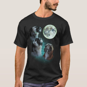 Three Pugs Howl At Moon Funny Dog Lover  T-Shirt