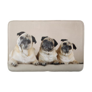 Three Pugs In A Row Bath Mat