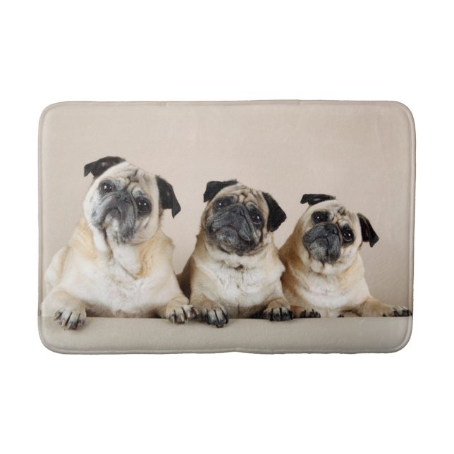 Three Pugs In A Row Bath Mat (Front)