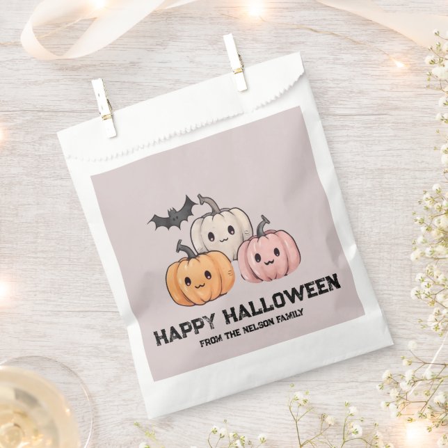 Three Pumpkins and a Bat Happy Halloween Favour Bags (Clipped)