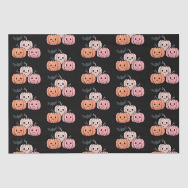 Three Pumpkins and a Bat Pattern Halloween Tissue Paper (Front)