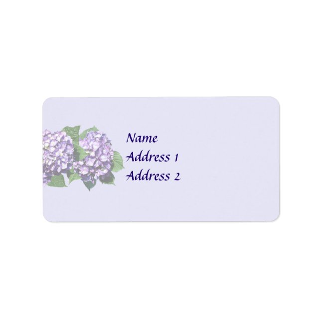 Three Purple Hydrangea Clusters Wedding Products Label (Front)
