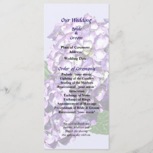 Three Purple Hydrangea Clusters Wedding Program Programme