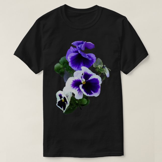 Three Purple Pansies in a Row T-Shirt (Design Front)