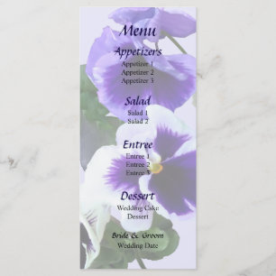 Three Purple Pansies in a Row Wedding Menu