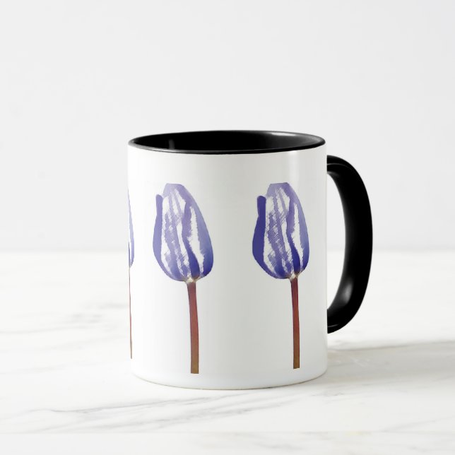 Three Purple Tulips Mug – Minimal Botanical Art  (Front Right)