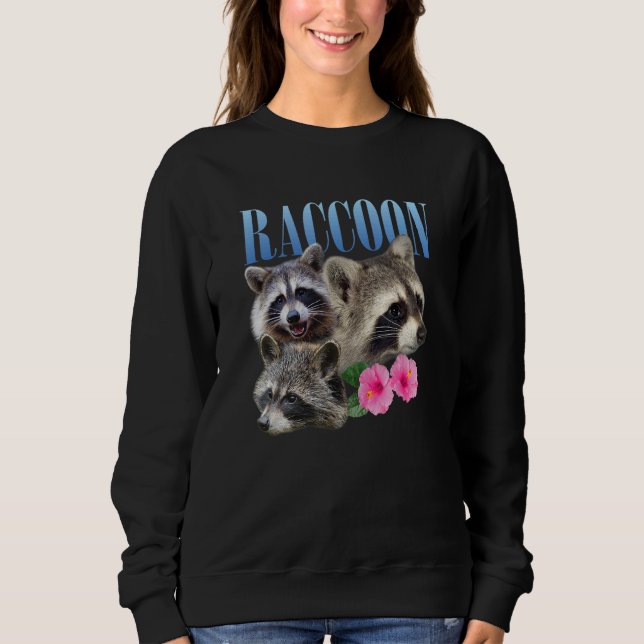 Three Raccoon Face Flower Trash Panda Sweatshirt (Front)