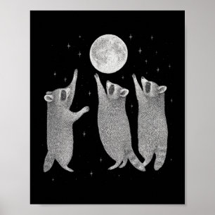 Three Raccoons And Moon Vintage Racoon Meme Hallo Poster