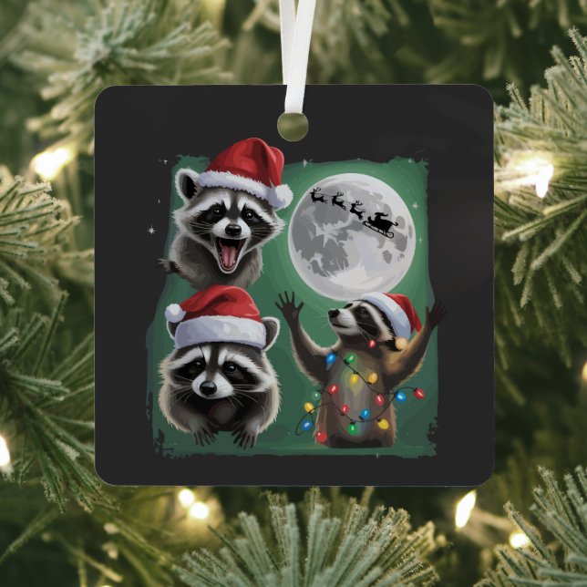 Three Raccoons With The Moon Galaxy Christmas  Metal Tree Decoration (Insitu)