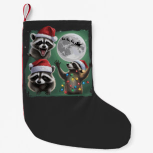 Three Raccoons With The Moon Galaxy Christmas Small Christmas Stocking