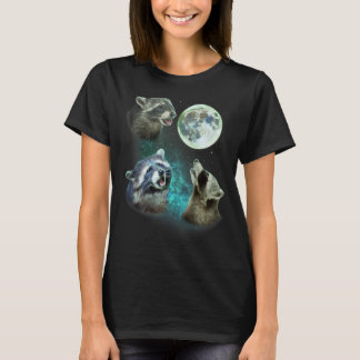 Three Racoons Howl At Moon 3 Wolfs - Funny Wolves  T-Shirt