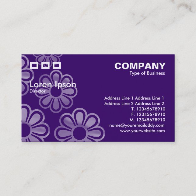 Three Rectangles - Dark Violet Flower Cascade Business Card (Front)