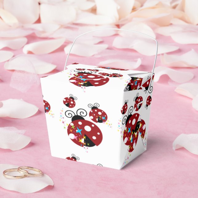 Three red and black ladybug with stars favour box (Wedding)