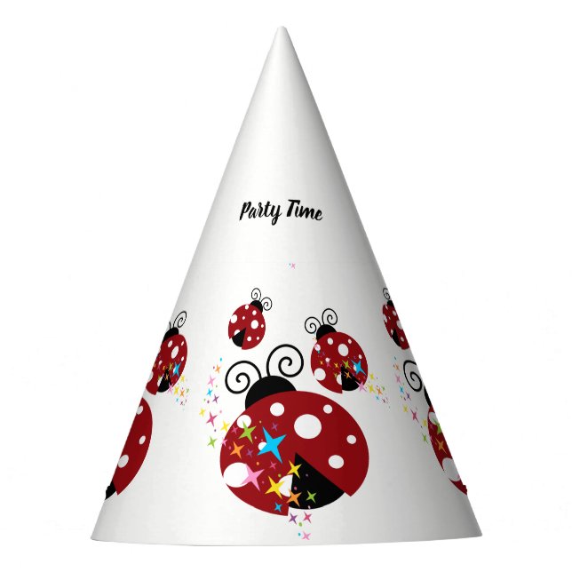 Three red and black ladybug with stars party hat (Front)