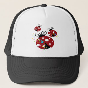 Three red and black ladybug with stars trucker hat