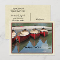 Three Red Canoes Thank You Black Letters Postcard