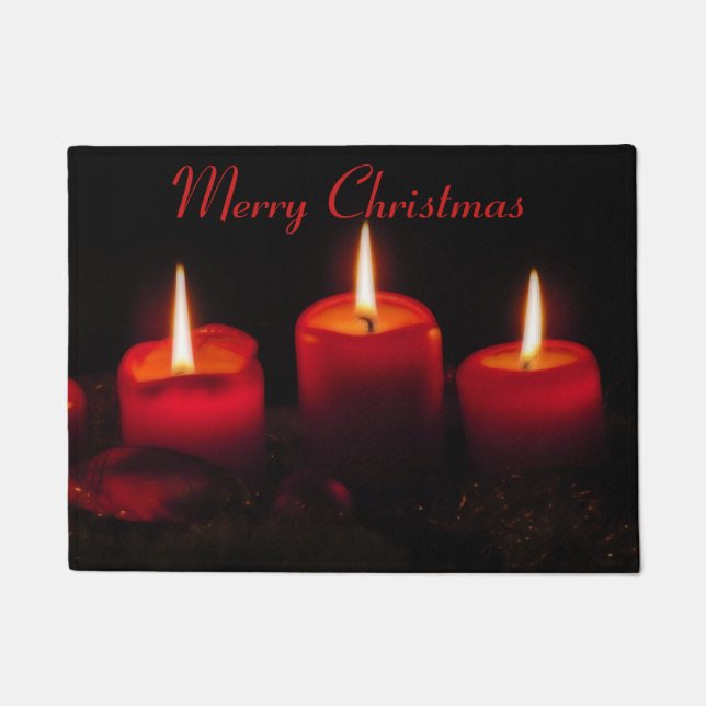 Three Red Christmas Candles Advent Gaudete Sunday Doormat (Front)