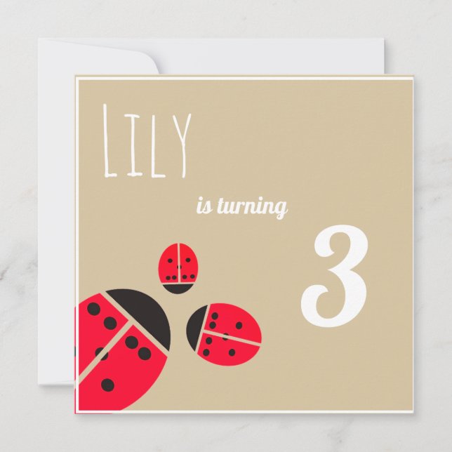 Three  red ladybugs  -  birthday party invitation (Front)