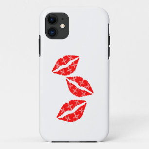 Three Red Lipstick Kisses with White pattern Gift Case-Mate iPhone Case