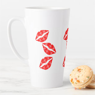 Three Red Lipstick Kisses with White pattern Gift Latte Mug
