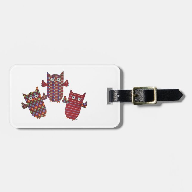 Three Red Owls Luggage Tag (Front Horizontal)