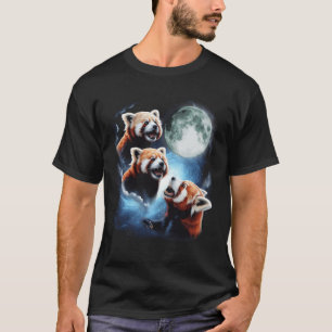 Three Red Panda Moon Howling Parody Three Wolf Moo T-Shirt