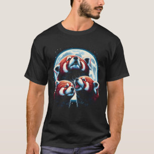 Three Red Panda Moon Howling Parody Three Wolf Moo T-Shirt