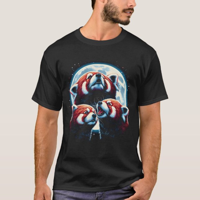 Three Red Panda Moon Howling Parody Three Wolf Moo T-Shirt (Front)