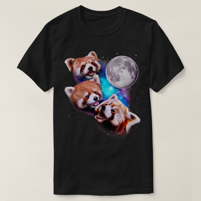 Three Red Pandas Howl at the Moon T-Shirt (Design Front)