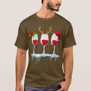 Three Red Wine Glass Santa Hat Wine Lover Christma T-Shirt